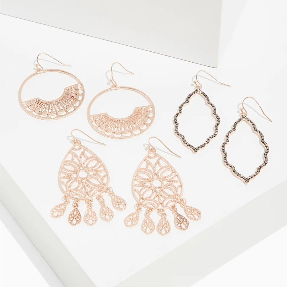 ROSE-GOLD TONE  EARRINGS SET - SET OF 3